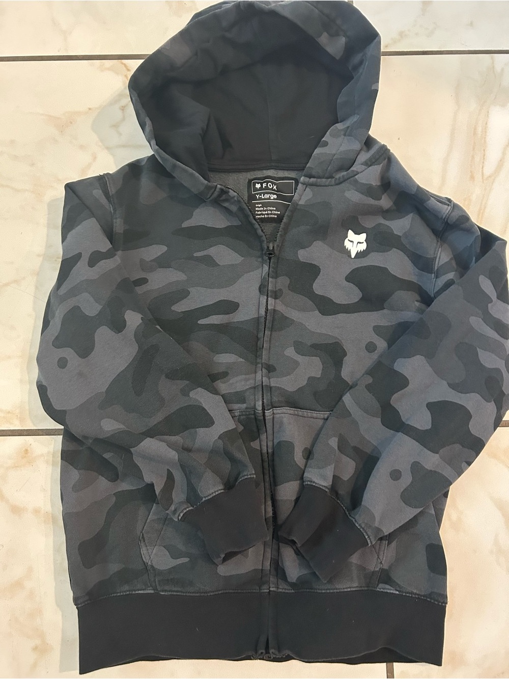 Fox Kids Black & Gray Camo Zip Hoodie Size Youth Large